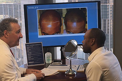 Bosley patient and physician scalp micro pigmentation consultation